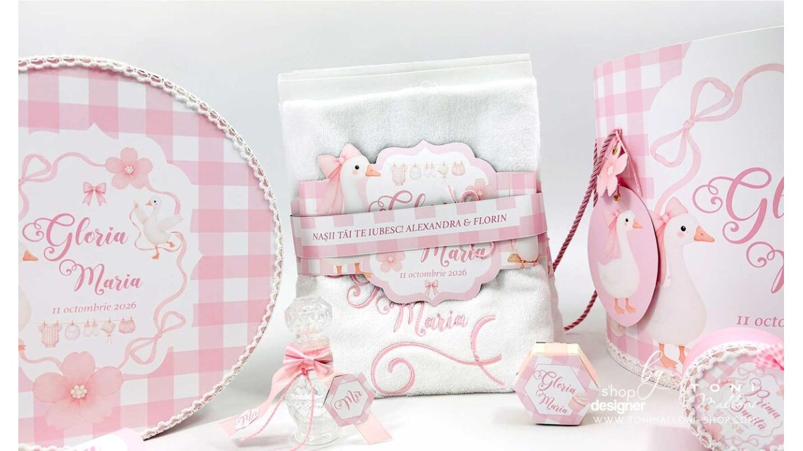 Trusou Botez Fetiță Silly Goose Gâsculiță Roz Personalizată 17